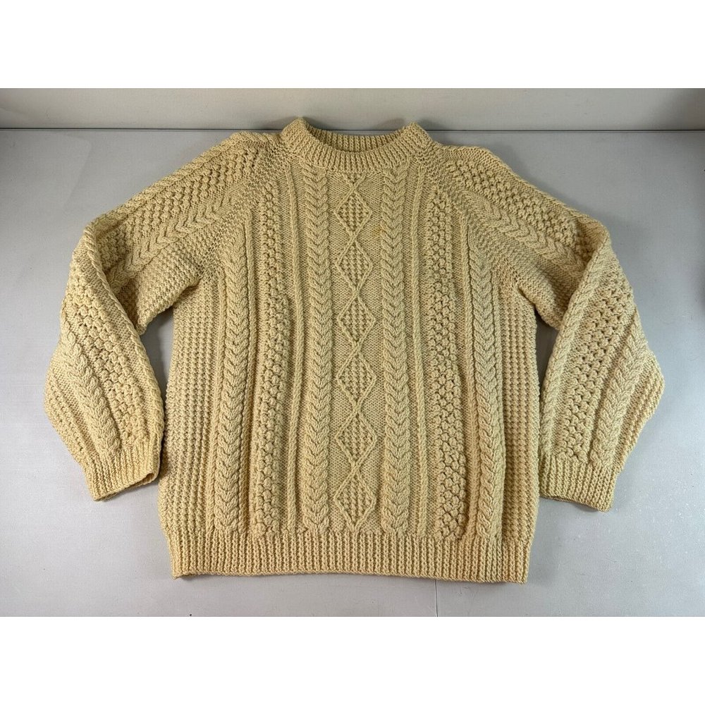 VTG Mary Smith Cable Ladies Sweater  100% Wool Hand Knitted in Ireland  L